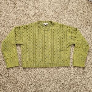J. Crew Cable Knit Cropped Crewneck Crew Neck Sweater Green 100% Cotton Small